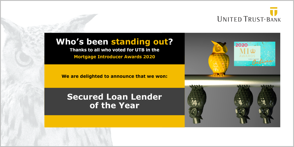 United Trust Bank wins ‘Secured Loan Lender of the Year’ at the 2020 Mortgage Introducer Awards