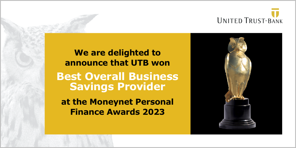 United Trust Bank wins ‘Best Overall Business Savings Provider’ award in the Moneynet Personal Finance Awards 2023